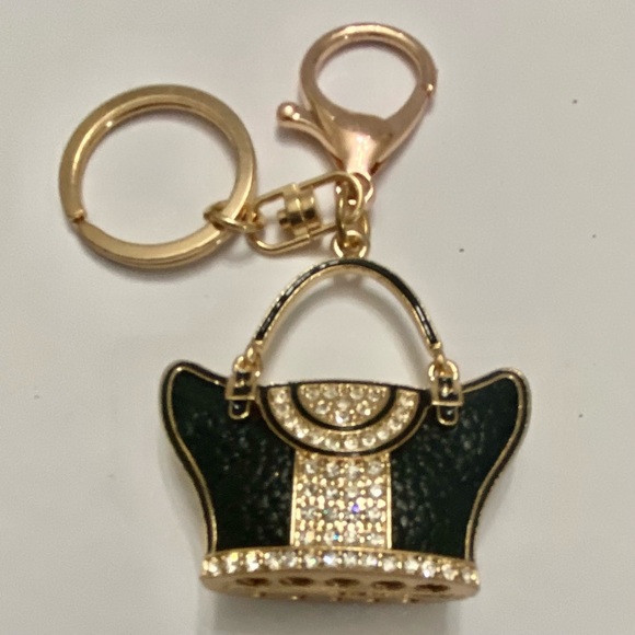 Black Enamel Rhinestone Handbag Charm-Key Chain - Picture 8 of 10
